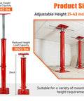 Two Pack Hella Tough Steel House Floor Jacks Adjustable Height From 21 To 43 Inches Handling 11023 Pounds With Swiveling Top Plate For Reliable Basement Support Work product size display on wall.