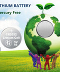 Dead Nuts Reliable 50 Pack CR2032 3 Volt Lithium Coin Batteries With Five Year Shelf Life For Car Remotes Keyless Entries Digital Watches Calculators And Computers Big Time Power Boost with green earth and battery graphic.