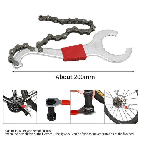 Six Piece Bicycle Repair Tools Kit For Mountain And Road Bikes, Pro Grade Cassette And Sprocket Removal Set tool with chain.