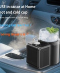 Road Warrior Ready 2 In 1 Car Heating Cooling Cup serving in a car console, featuring cooling and heating functions with digital display.