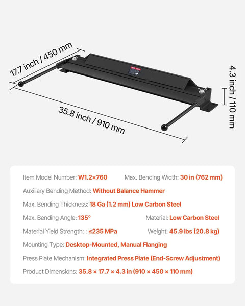 Box And Pan Brake 30 Inch Sheet Metal Bender For 18 Gauge Steel 0 To 135 Degree Adjustable Heavy Duty Aluminum Folder