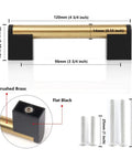 Gold And Black Cabinet Handles Pack Of 10 Slick Brushed Brass Look Drawer Pulls For Kitchen Bath And Bedroom Furniture Three And Three Quarters Inch Hole Centers 96 mm Durable Zinc Alloy With Stainless Steel Tube Core product details with dimensions and screws