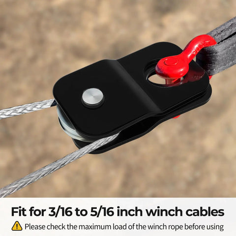 Heavy Duty 8000 Lbs Winch Snatch Block For ATV UTV Universal Fit 3/16 To 5/16 Inch Cable, black coated pulley with rope