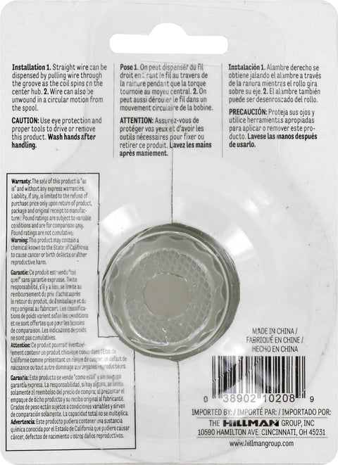 Back packaging of 20 Gauge Galvanized Steel Wire Rope Cable 20 X 175 Feet with instructions and warnings visible