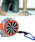 Rugged Steel Tape Measure With Handy Pocket Clip for Home Projects and Pro Craftwork shown with carabiner clip