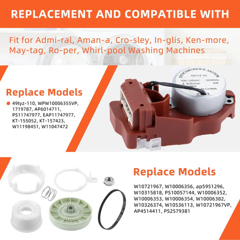 No Sweat Washer Shift Actuator Plus Pulley Clutch Kit And Drive Belt for household clothes washer, compatible motor and parts.