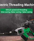 NYANS Portable Cordless Electric Wire Puller with Automatic Stringing And Infinitely Variable Speed Control Featuring Adjustable 90 Degree Spring Rod For Pipe Decoration Or Communication Cable Wiring With Built In LED Lighting And Fast Forty Meters Per, showing a lithium-powered electric threading machine.