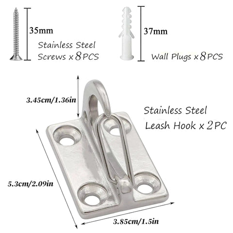 Heavy Duty Stainless Steel Dog Tie Out Wall Hook Set Rustproof Indoor Outdoor Leash Mount Holds Up To 500 Lbs Wall Mounted Leash Anchor 2 Pack dimensions