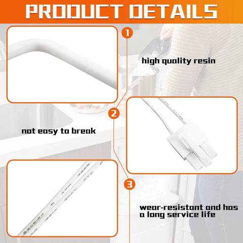 White ice maker bin thermistor sensor with two-pin plug, Whirlpool-compatible, 1-pack.