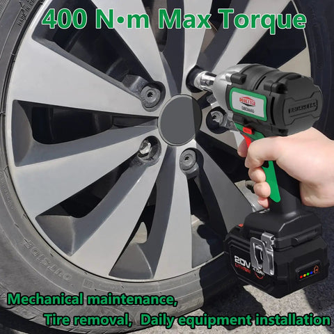Using Beast Half Inch Cordless Impact Wrench Kit With 4000mAh 20V Max Battery 400Nm Torque on car wheel for lug nut removal