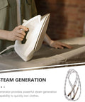 Medium Pressure Steam Hose For Steam Irons Easy Install High Temperature Resistant shown with iron on ironing board.