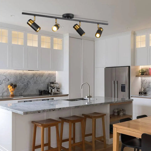 4 Lights Matte Black Track Lighting Fixture For Ceiling, Modern Flush Mount Spotlight Kit, kitchen island setting