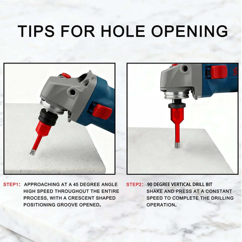 Two-piece diamond hole saw set, 1/4in (6mm) for porcelain/ceramic tile drilling; red tips with blue drill body