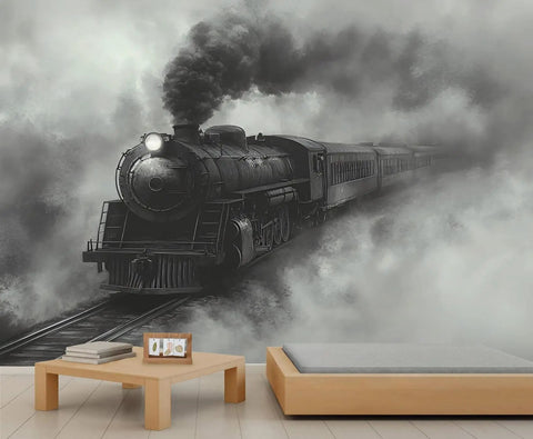 Retro Steam Train Mural 59 By 41 Inch Silk Cloth Wall Art For Living Room And Bedroom Not Peel And Stick Vintage Locomotive Wallpaper Ideal For Boys Room For Your Space