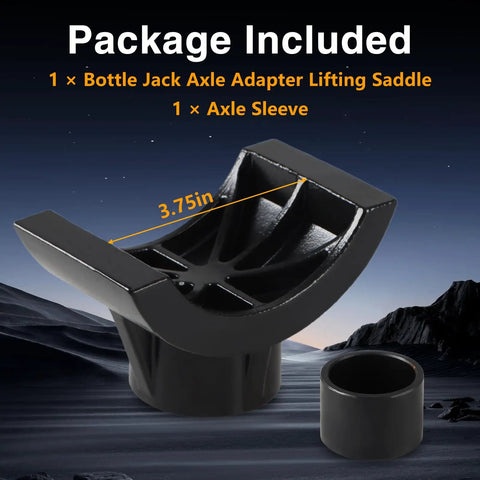 Heavy Duty Two In One Hydraulic Bottle Jack Adapter With Rock Solid Steel Lifting Saddle For Secure Raises On Three Or Four Inch Axle Tubes Pro Shop Gear For Tough Garage Builds And Daily Lifts