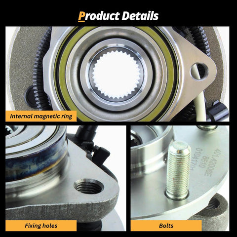Close-up view of rear wheel bearing hub assembly with internal magnetic ring, fixing holes, and bolts for ProMaster Vans, 2014-2019.