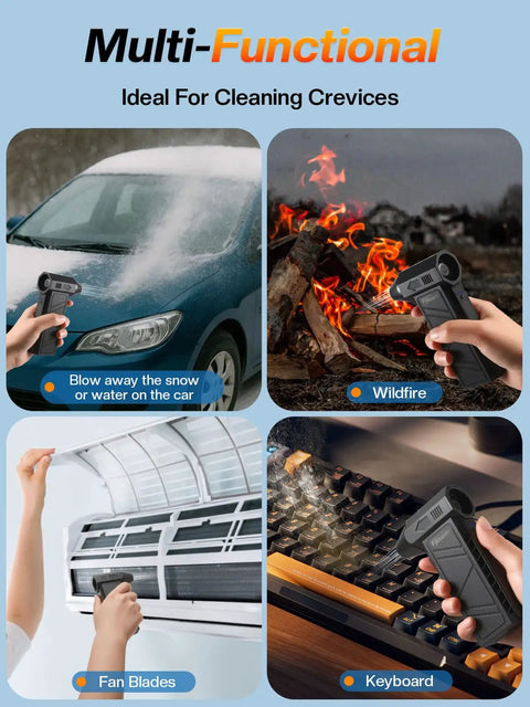 130,000 RPM Powerhouse Electric Blower With Four Speed Settings For Dust Removal Blowing And Suction No More Canned Air Ideal For Cars Computers Keyboards And Outdoor Cleanup used on car, campfire, fan, and keyboard