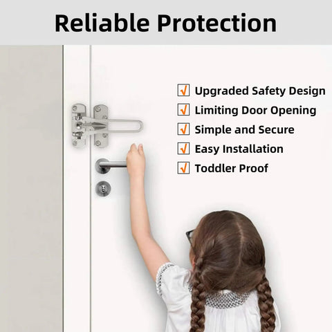 Swing Bar Door Lock For Front And Interior Doors Heavy Duty Brushed Metal Security Latch Built To Last And Kid Safe installed on door