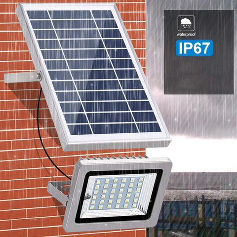 JUDYSSY Led Flood Lights Outdoor Solar Lights with solar panel, waterproof IP67, designed for garden lighting.