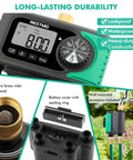 4 Zone Sprinkler Timer With Brass Inlet And Digital Control showcasing its waterproof, leakproof features and brass inlet.