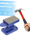 Heavy Duty Iron Hand Knocker With Single Horn for shaping metal, shown next to red-handled hammer on white background.