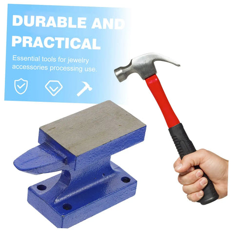 Heavy Duty Iron Hand Knocker With Single Horn for shaping metal, shown next to red-handled hammer on white background.
