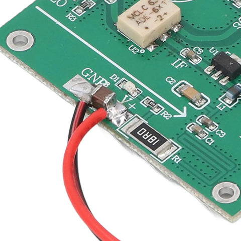Circuit board of Compact RF Passive Mixer Module with 40 dB Isolation for upconversion and downconversion tasks, close-up view.