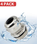 Beefy Copper Cable Glands Set Of 4, Half Inch NPT Adjustable Sealing Grommets For 6-12mm Wires, IP68 Waterproof Strain Relief Cord Connector