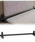 Vintage Brass Adjustable Stair Runner Rods With Non Slip Secure Bar Kit For Carpet Holders And Elegant Flooring Solutions Featuring Solid Brackets, Screws, And End Caps To Keep Your Stairs Safe And Stylish Today! black stair runner rod with brackets on carpeted steps