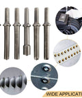 Heavy Duty Pneumatic Air Rivet Hammer Kit With 7 Pieces Smoothing Chisels, rivets on automotive and metal surfaces shown