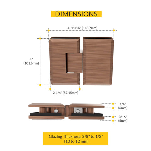 Adjustable Glass To Glass Shower Door Hinge 180 Degree Mount No Fuss Antique Copper Finish, Solid Forged Brass Construction