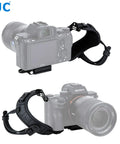 Pro Mirrorless Camera Hand Grip Strap With Arca Type Plate on Sony Camera, showing adjustable wrist guard and no slip design.