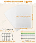 150 Pcs Shrink Paper Kit For Kids Complete Craft Set With 150 Pcs Sheets 130 Pcs Keychains And 100 Open Irons for DIY