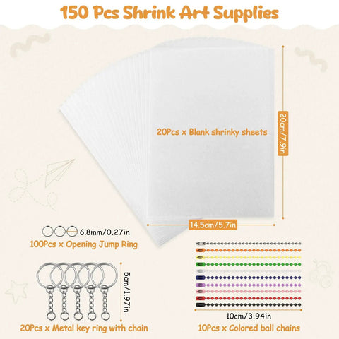 150 Pcs Shrink Paper Kit For Kids Complete Craft Set With 150 Pcs Sheets 130 Pcs Keychains And 100 Open Irons for DIY
