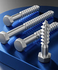 Close-up of Heavy Duty Stainless Lag Screws Set 55 Pieces Quarter Inch By Two Inch Black Hex Head Wood Screws For Outdoor Projects Built Tough