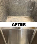 Heavy Duty Spray Concrete Remover That Melts Dried Cement To Easy Rinse Slurry While Knocking Out Stubborn Buildup Without The Harsh Fumes Or Exhausting Chore in a before-and-after comparison of sink cleaning.