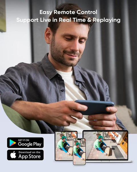 Man using smartphone to control 16 Channel 1080P DVR Recorder With Email Alerts And Motion Detection, HDMI Output, No HDD Or Cameras Included