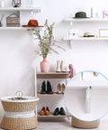 10 Pack Adjustable Shelf Brackets For Double Track System Closet Organization installed in living room with white shelves