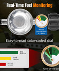 3.5 Ft Universal Gas Grill Regulator And Hose With Leak Detector Gauge, showing color-coded fuel monitoring dial