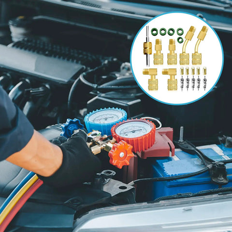 Using Pro Grade Mini Split Adapter Kit Five Sixteenths To One Quarter Coupler With Valve Core Remover on car engine