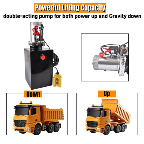 Beefy 12V DC Single Acting Hydraulic Pump Power Unit with 3.75 Gallon Steel Reservoir for Dump Trailers and Dump Trucks