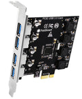 Four Port USB 3.0 PCIe Expansion Card With Self Powered Technology Delivers 5Gbps USB A Ports X1 PCIe Interface Plug And Play For Windows 11 10 8 7 Vista XP Desktops And Workstations No Extra Power Supply Needed
