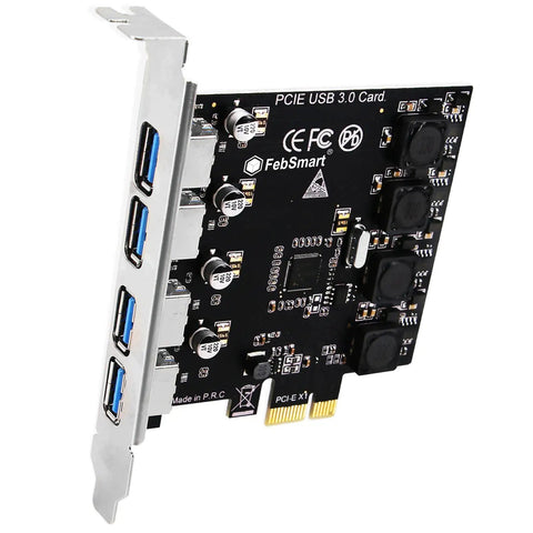 Four Port USB 3.0 PCIe Expansion Card With Self Powered Technology Delivers 5Gbps USB A Ports X1 PCIe Interface Plug And Play For Windows 11 10 8 7 Vista XP Desktops And Workstations No Extra Power Supply Needed
