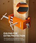Rock Solid Face Frame Cabinet Clamps Featuring Integrated Drill Guide For Dead Center Pilot Holes And No Sweat Screw Driving Dependable Two Pack Woodworking Kit with EVA pads visible on alignment plate.