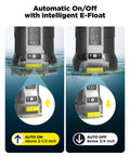 Auto Sump Pump With Half HP Submersible Motor 2500 GPH Capacity in water showing auto on/off feature with mesh bag