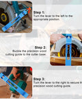 Adjustable Cutting Machine Base Guide for Woodworking attached to electric circular saw in steps, blue plastic precise 12.2x1.57x1.18 inches