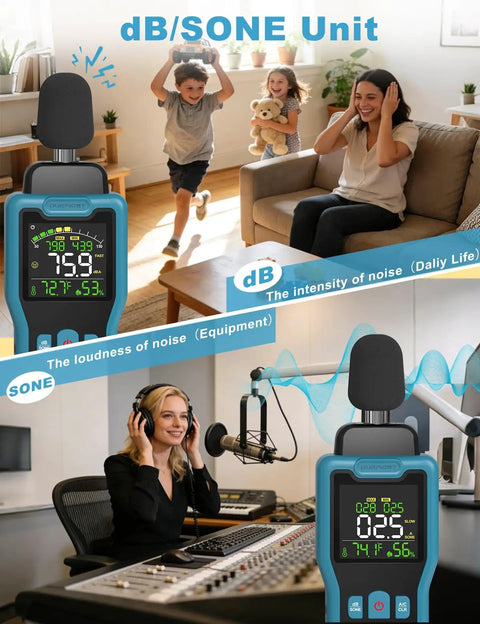 Beast Pro Grade Sound Level Meter For Home And Workshop Use With High Precision Sensor 30 To 130 DB Range 0.1 DB Resolution And 1.5 DB Accuracy Condenser Microphone With Fast Real Time Noise Readout For Quick Decibel Measurement on a home and studio scene