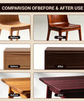 Comparison of furniture before and after using All In One Water Based Walnut Wood Stain And Sealer With Attached Brush.