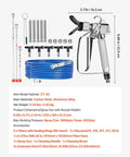 Pro Move Airless Paint Spray Gun And Hose Kit Featuring 3600 PSI Pressure Rating with nozzles, hoses, and extension rods.