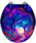 UV Reactive Round Toilet Seat for Bathroom featuring vibrant forest design with colorful trees and pathway.